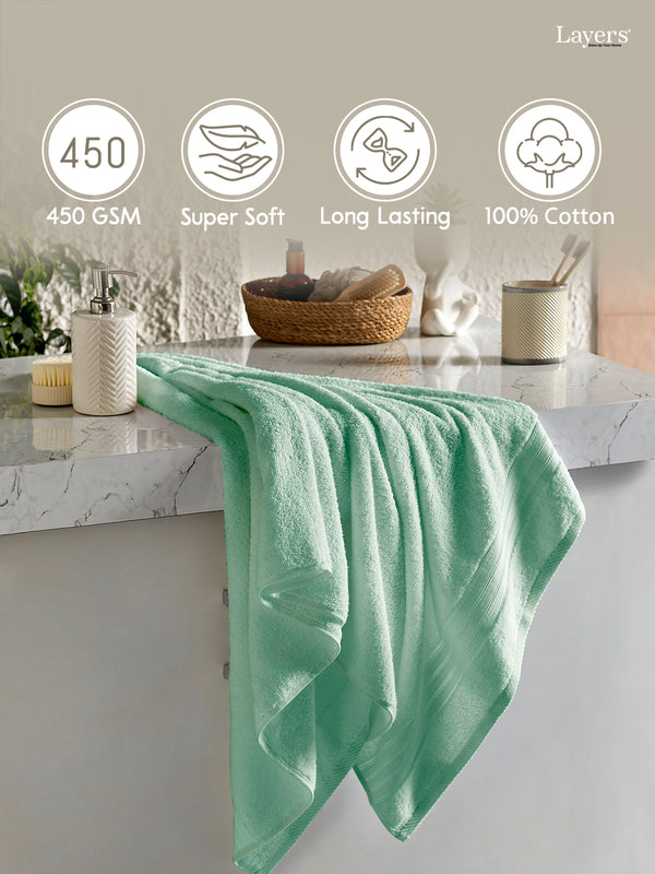 Be Bold 100% Cotton 450 GSM Green Solid Bath Towel - Pack of 1 (150 L cm x 75 W cm)