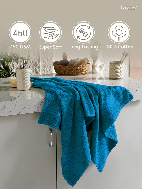 Be Bold 100% Cotton 450 GSM Blue Solid Bath Towel - Pack of 1 (150 L cm x 75 W cm)