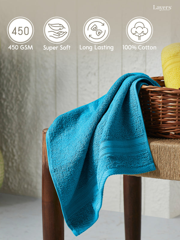 Be Bold 100% Cotton 450 GSM Blue Solid Hand Towels - Set of 2 (60 L cm x 40 L cm)