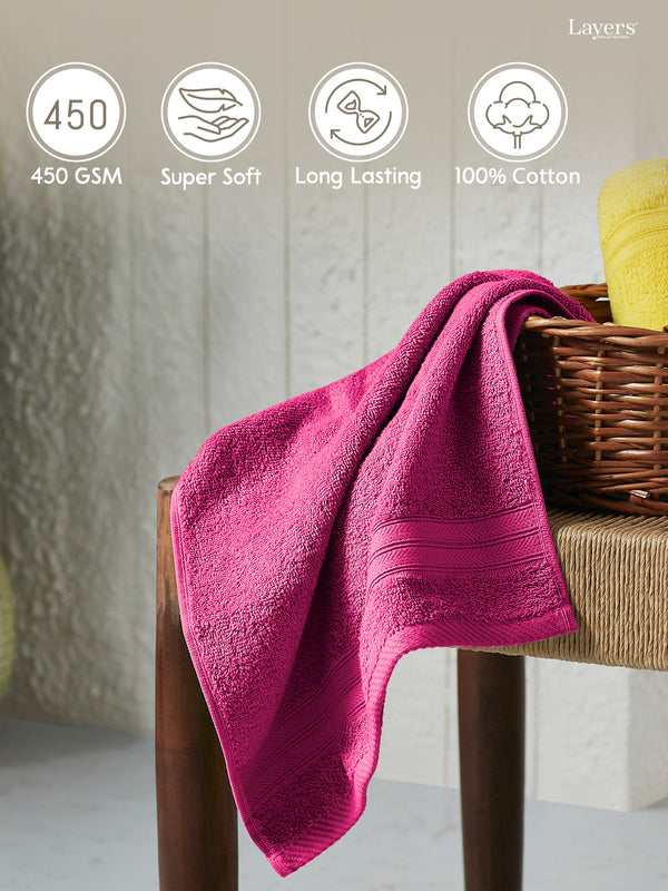 Be Bold 100% Cotton 450 GSM Pink Solid Hand Towels - Set of 2 (60 L cm x 40 L cm)