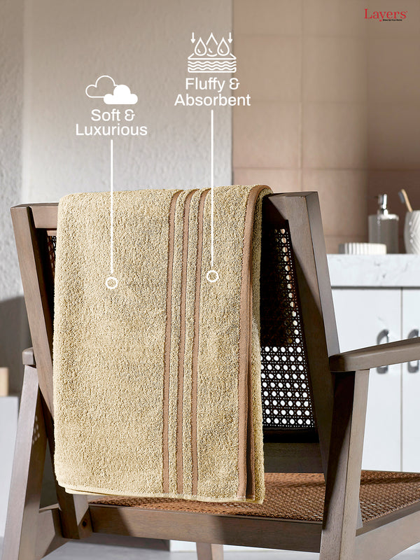 BasicX 100% Cotton 380 GSM Cream Solid Bath Towel - Set of 1 (150 L cm x 70 W cm)