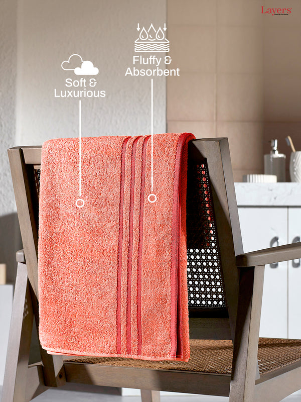 BasicX 100% Cotton 380 GSM Peach Solid Bath Towel - Set of 1 (150 L cm x 70 W cm)