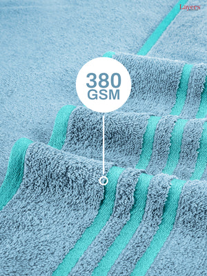 BasicX 100% Cotton 380 GSM Blue Solid Bath Towel - Set of 1 (150 L cm x 70 W cm)