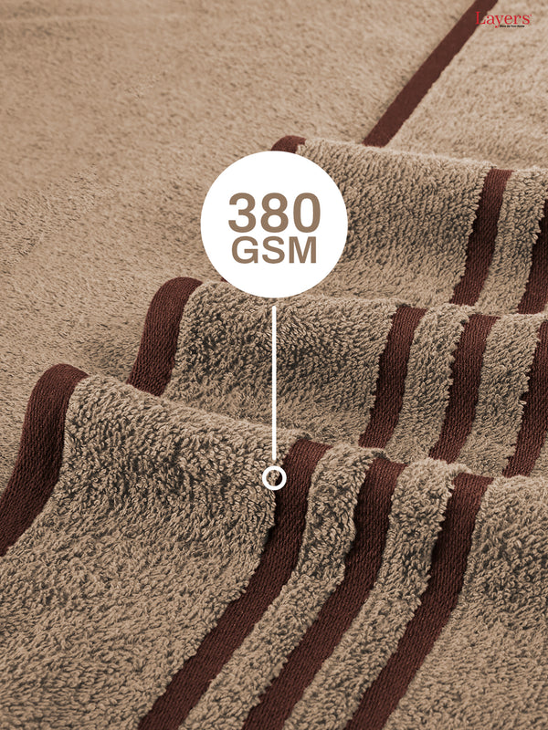 BasicX 100% Cotton 380 GSM Beige Solid Bath Towel - Set of 1 (150 L cm x 70 W cm)