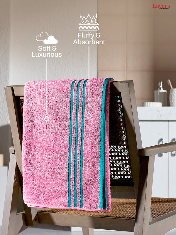 BasicX 100% Cotton 380 GSM Pink Solid Bath Towel - Set of 1 (150 L cm x 70 W cm)