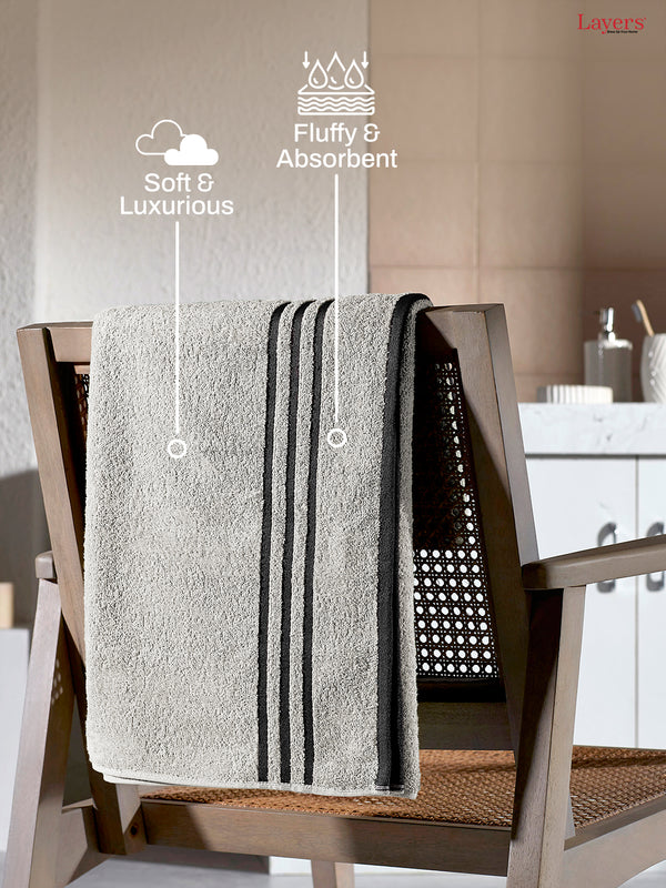BasicX 100% Cotton 380 GSM Grey Solid Bath Towel - Set of 1 (150 L cm x 70 W cm)