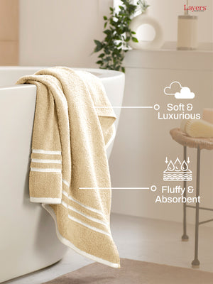 Tuscany 100% Cotton 380 GSM Cream Solid Bath Towel - Pack of 1 (150 L cm x 70 W cm)