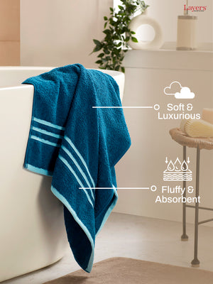 Tuscany 100% Cotton 380 GSM Blue Solid Bath Towel - Pack of 1 (150 L cm x 70 W cm)
