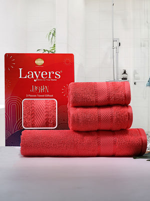 100% Cotton Towel Combo, 380 GSM Red, Jashn Collection (1 Bath Towel & 2 Hand Towels)