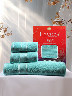 100% Cotton Towel Combo, 380 GSM Blue, Jashn Collection (1 Bath Towel & 2 Hand Towels)