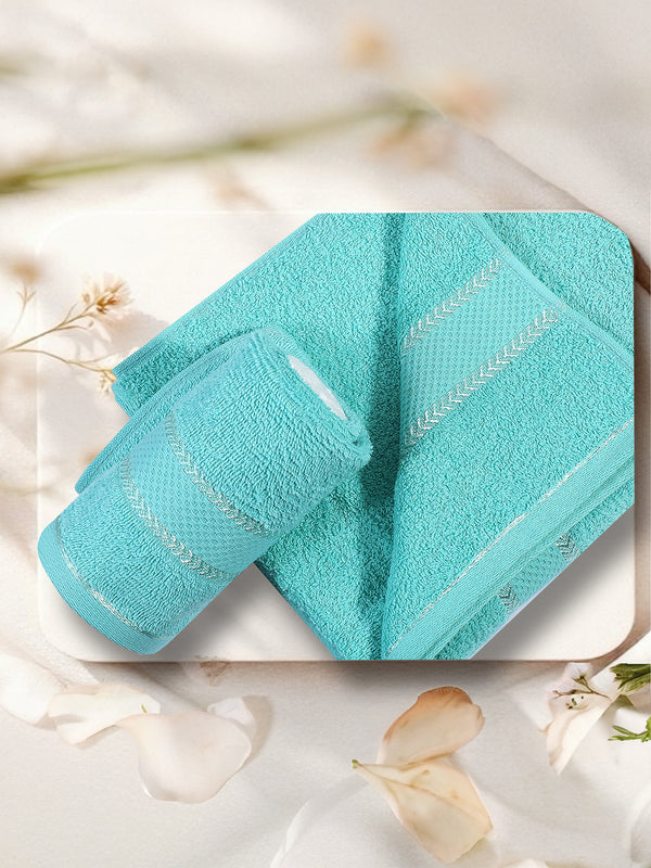 100% Cotton Towel Combo, 380 GSM Blue, Jashn Collection (1 Bath Towel & 2 Hand Towels)