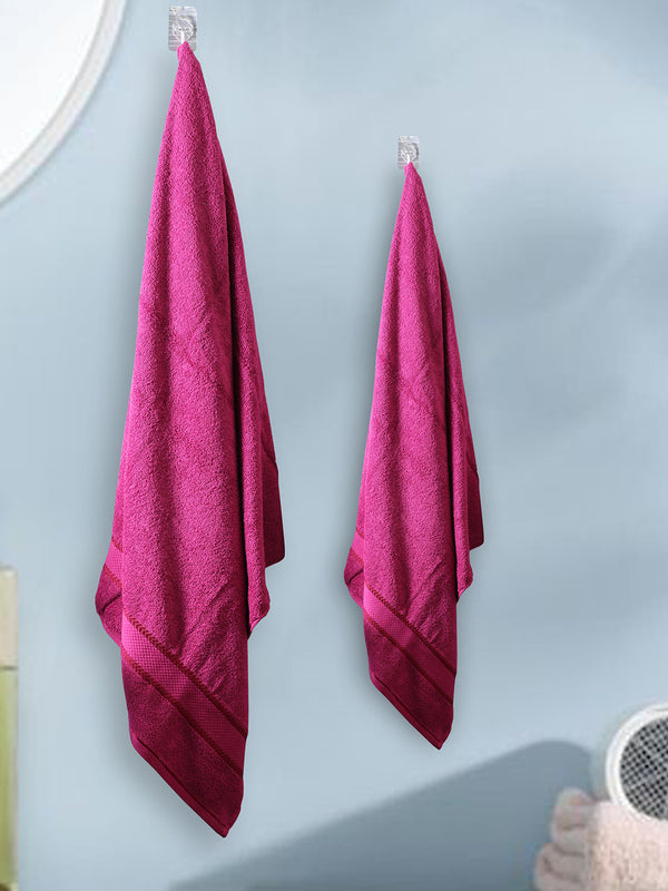 100% Cotton Towel Combo, 380 GSM Magenta, Jashn Collection (1 Bath Towel & 2 Hand Towels)