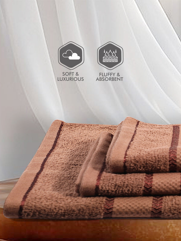 100% Cotton Towel Combo, 380 GSM Brown, Jashn Collection (1 Bath Towel & 2 Hand Towels)