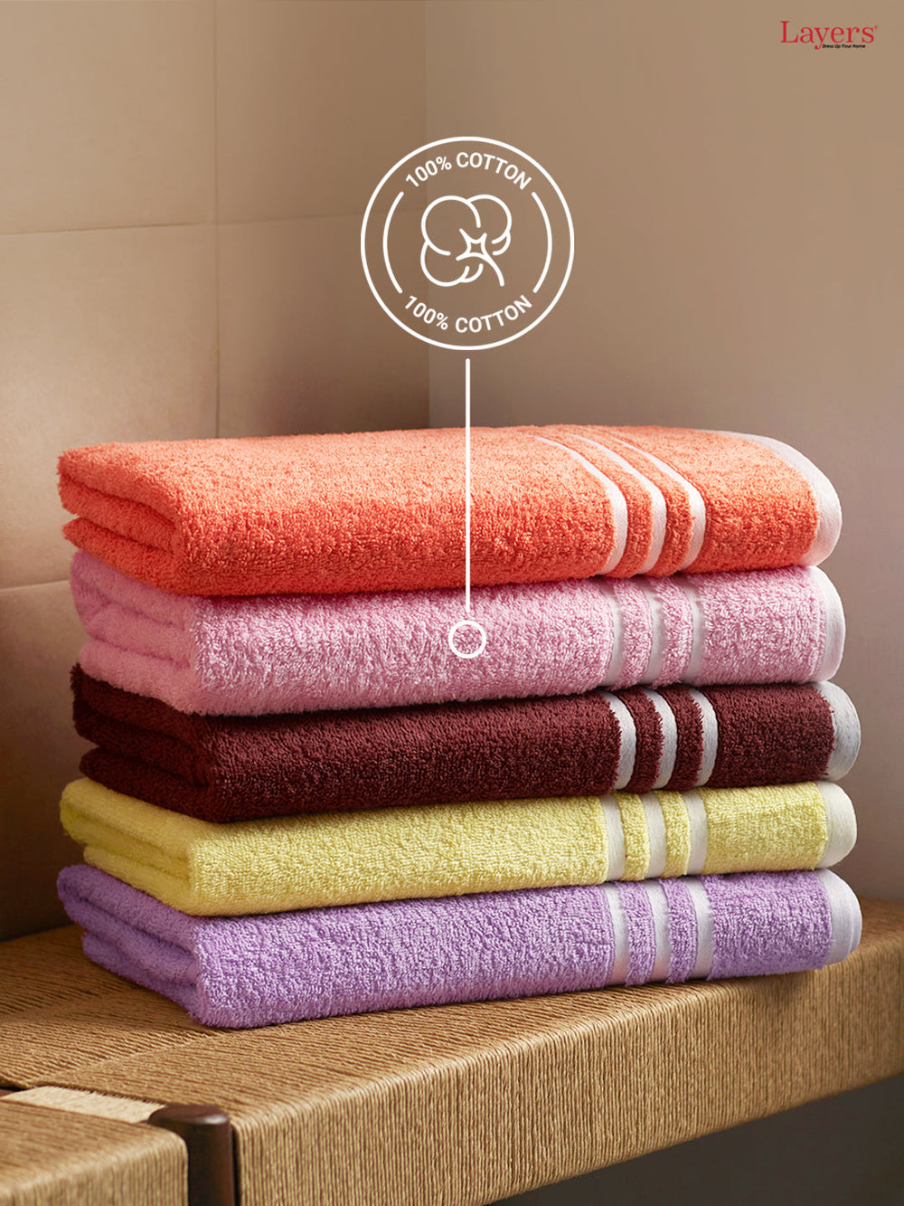 100% Cotton Bath Towel, 500 GSM, Pack of 1, Satrangi Collection