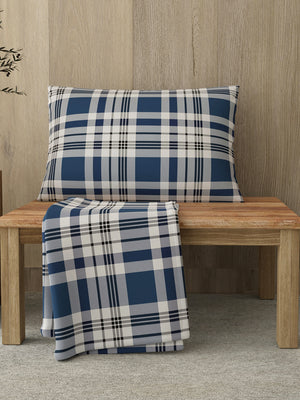 Zen 225 CVC Blue Geometrical 1 Single Size Bedsheet with 1 Pillow Cover