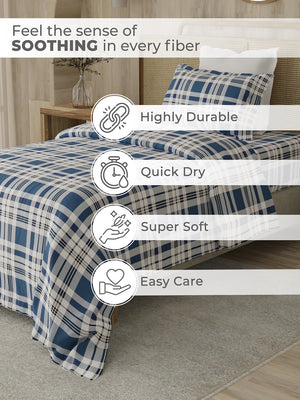 Zen 225 CVC Blue Geometrical 1 Single Size Bedsheet with 1 Pillow Cover