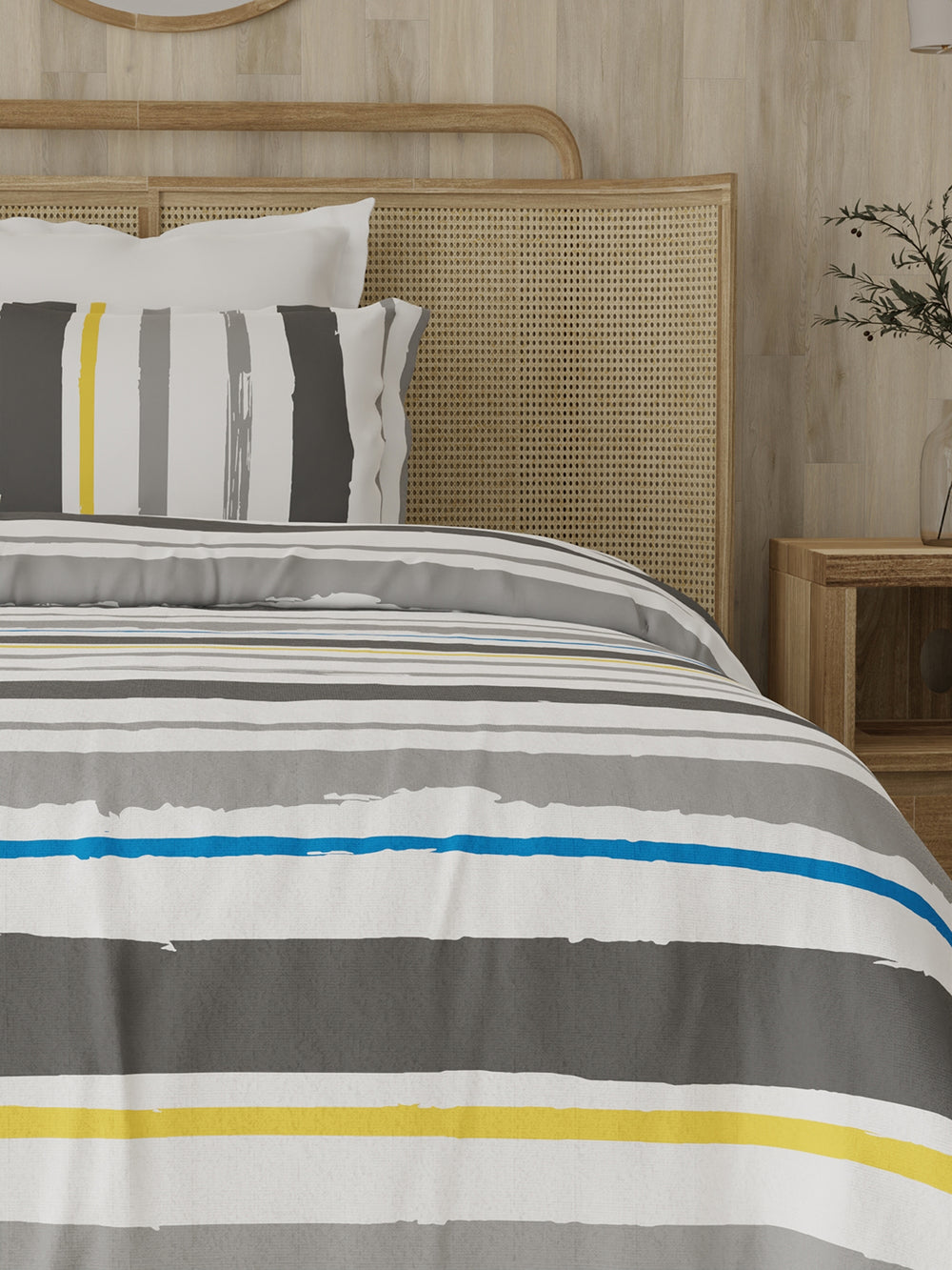 Zen 225 CVC Grey Brush Stripes Single Size Bedsheet with 1 Pillow Cover