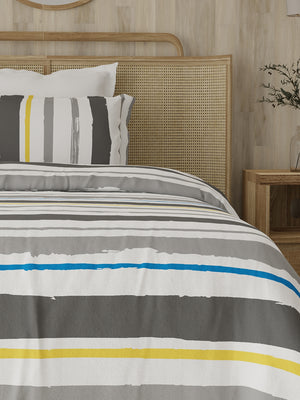 Zen 225 CVC Grey Brush Stripes Single Size Bedsheet with 1 Pillow Cover