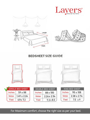 Zen 225 CVC Red White Floral 1 Single Size Bedsheet with 1 Pillow Cover