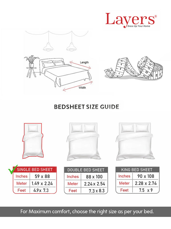 Zen 225 CVC Red White Floral 1 Single Size Bedsheet with 1 Pillow Cover