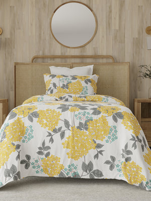 Zen 225 CVC Yellow Blossom Floral Single Size Bedsheet with 1 Pillow Cover