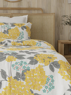 Zen 225 CVC Yellow Blossom Floral Single Size Bedsheet with 1 Pillow Cover