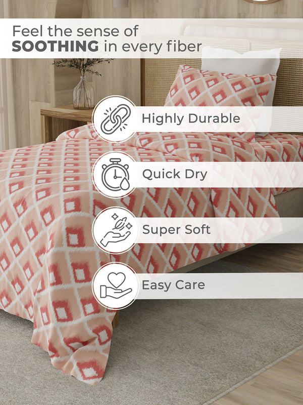 Zen 225 CVC Peach Geometrical 1 Single Size Bedsheet with 1 Pillow Cover