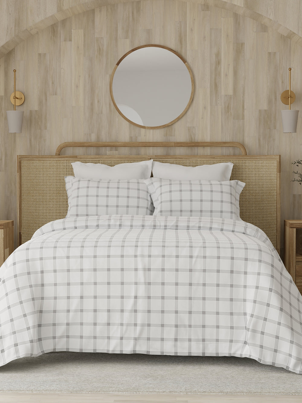 Zen 225 CVC White Geometrical  Double Size Bedsheet with 2 Pillow Covers