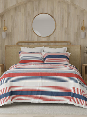 Zen 225 CVC Red & Blue Fun Stripes Double Size Bedsheet with 2 Pillow Covers