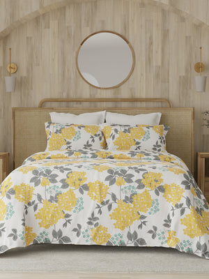 Zen 225 CVC Yellow Blossom Floral Double Size Bedsheet with 2 Pillow Covers