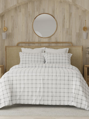 Zen 225 CVC White & Black Plaid King Size Bedsheet with 2 Pillow Covers