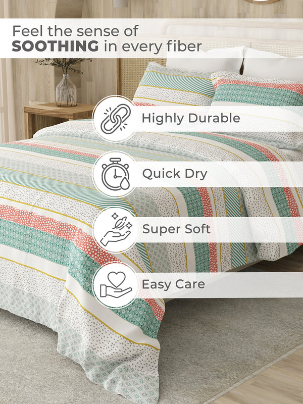 Zen 225 CVC Multicolor Stripes 1 King Size Bedsheet with 2 Pillow Covers