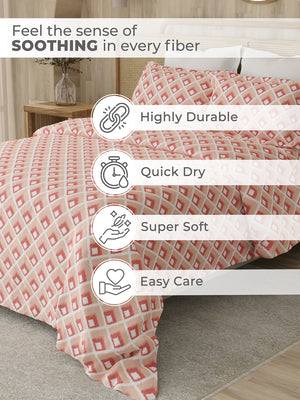 Zen 225 CVC Coral Ikat King Size Bedsheet with 2 Pillow Covers