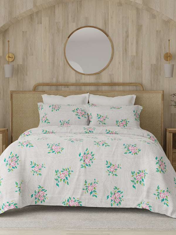 Zen 225 CVC Grey Floral 1 King Size Bedsheet with 2 Pillow Covers