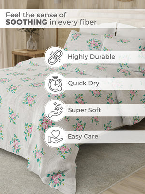 Zen 225 CVC Grey Floral 1 King Size Bedsheet with 2 Pillow Covers