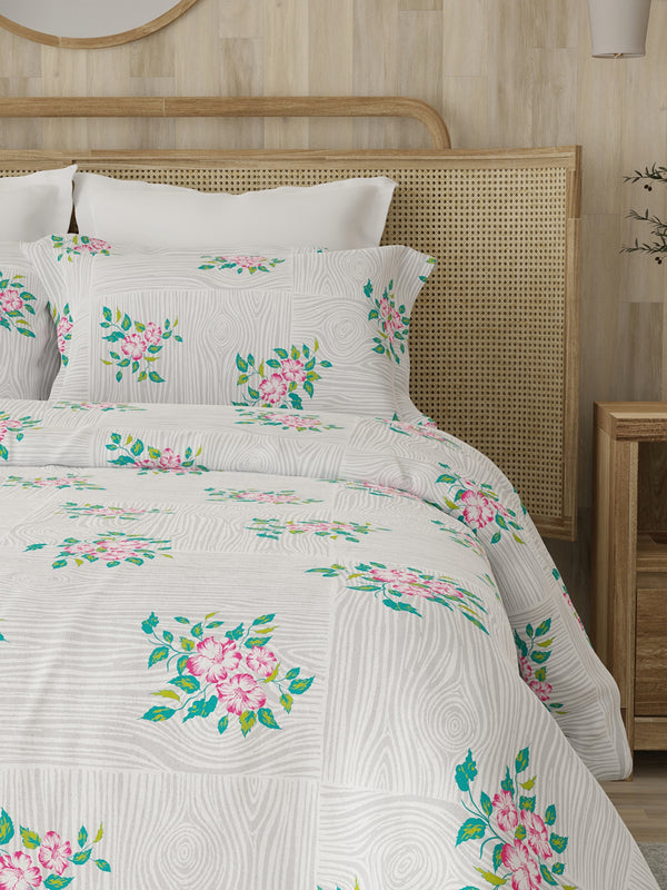 Zen 225 CVC Grey Floral 1 King Size Bedsheet with 2 Pillow Covers