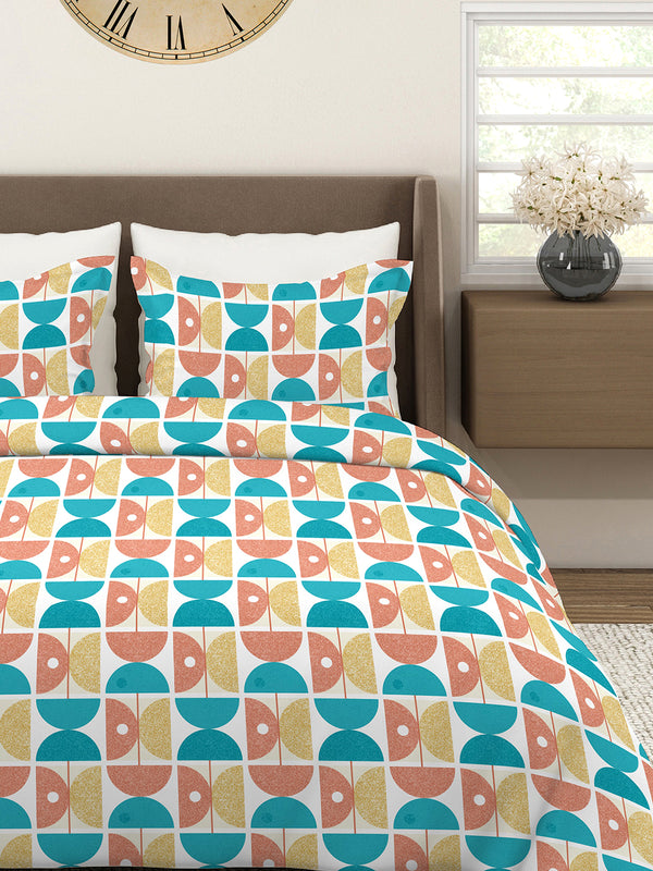 Duracount 225 CVC Multicolor Geometrical 1 King Size Bedsheet with 2 Pillow Covers