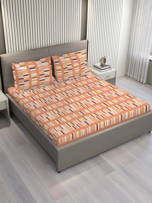 Cotton Plus 100% Cotton 120 TC Brown Geometrical 1 Double Size Bedsheet with 2 Pillow Covers