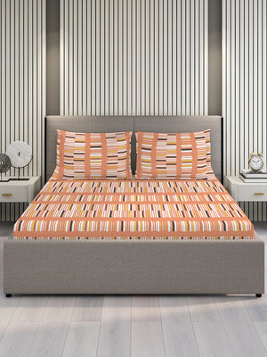 Cotton Plus 100% Cotton 120 TC Brown Geometrical 1 Double Size Bedsheet with 2 Pillow Covers