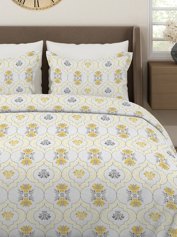 Aura Microfibre 110 GSM White Ethnic 1 Double Size Bedsheet with 2 Pillow Covers