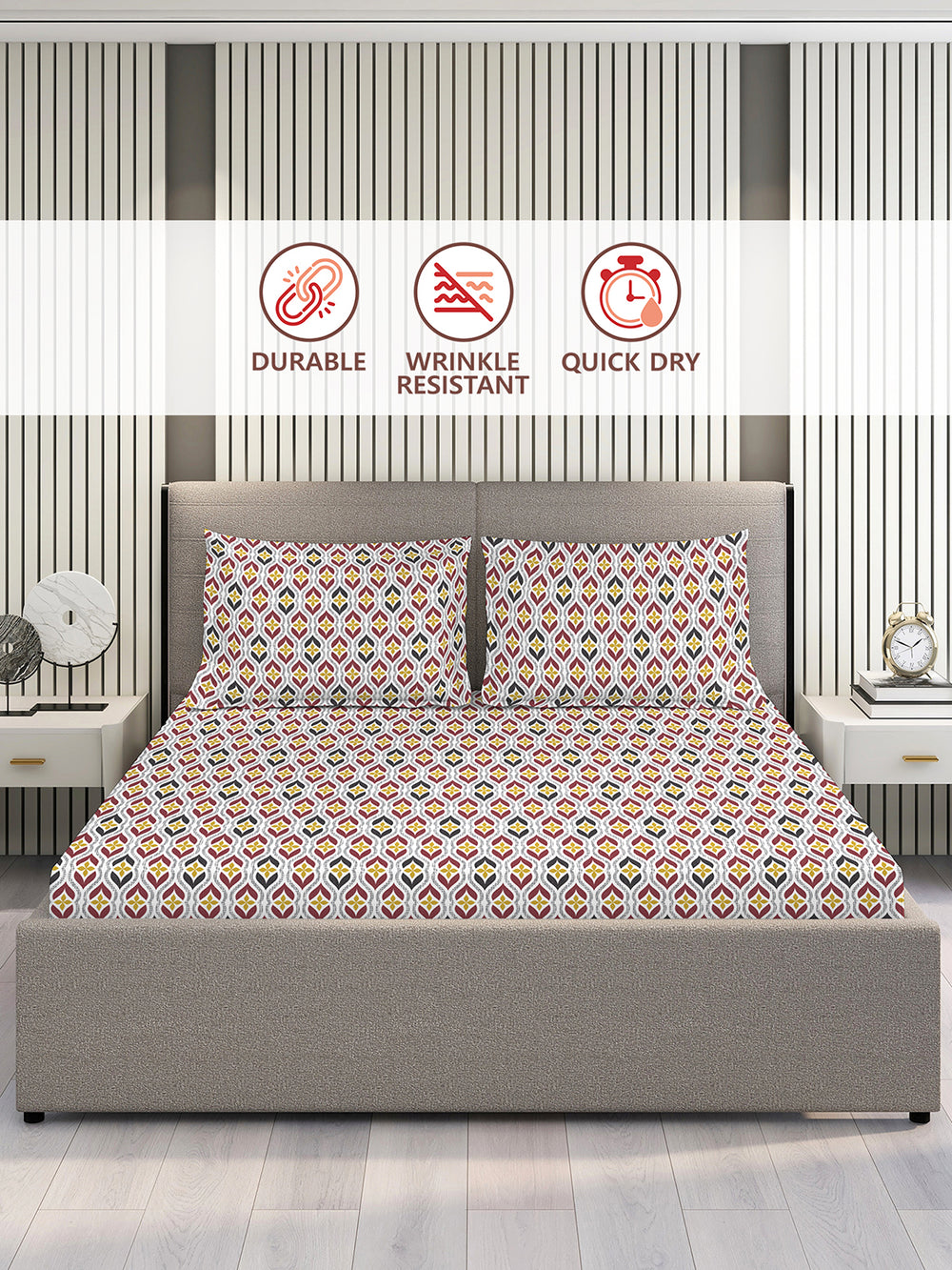 Aura Microfibre 110 GSM Multicolor Ethnic Double Size Bedsheet with 2 Pillow Covers