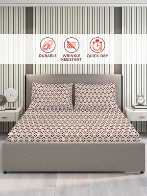 Aura Microfibre 110 GSM Multicolor Ethnic 1 Double Size Bedsheet with 2 Pillow Covers