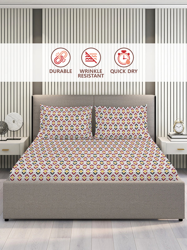Aura Microfibre 110 GSM Multicolor Ethnic 1 Double Size Bedsheet with 2 Pillow Covers