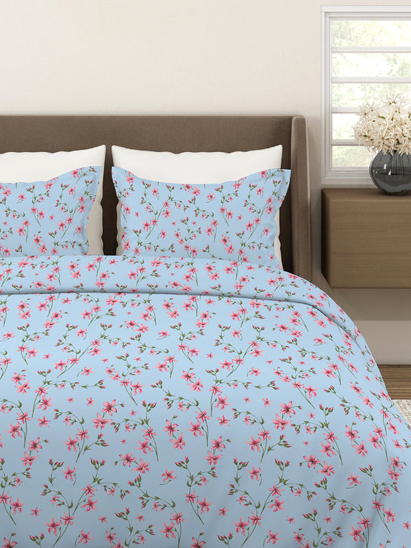 Aria Microfibre 125 GSM Blue Floral 1 Double Size Bedsheet with 2 Pillow Covers