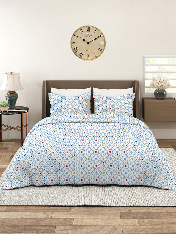 Aria Microfibre 125 GSM Blue Floral 1 Double Size Bedsheet with 2 Pillow Covers