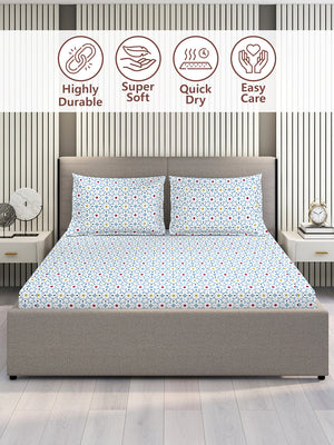 Aria Microfibre 125 GSM Blue Floral 1 Double Size Bedsheet with 2 Pillow Covers