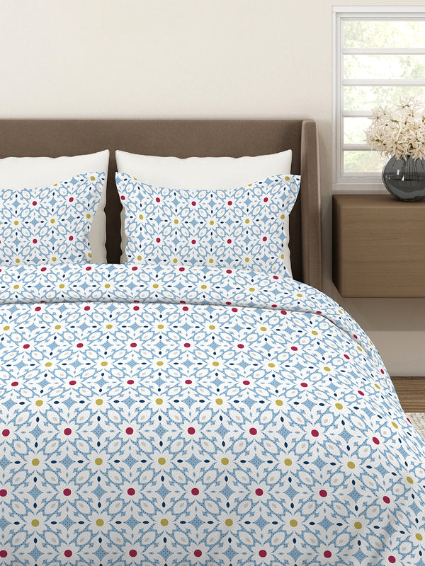 Aria Microfibre 125 GSM Blue Floral 1 Double Size Bedsheet with 2 Pillow Covers