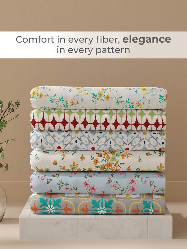 Aria Microfibre 125 GSM Blue Floral 1 Double Size Bedsheet with 2 Pillow Covers