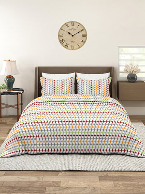 Aria Microfibre 125 GSM Multicolor Geometrical 1 Double Size Bedsheet with 2 Pillow Covers