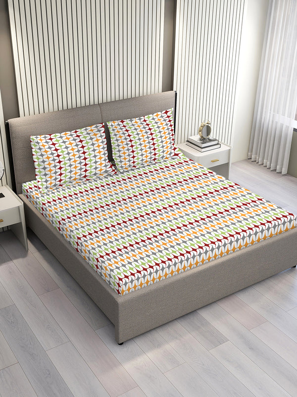 Aria Microfibre 125 GSM Multicolor Geometrical 1 Double Size Bedsheet with 2 Pillow Covers